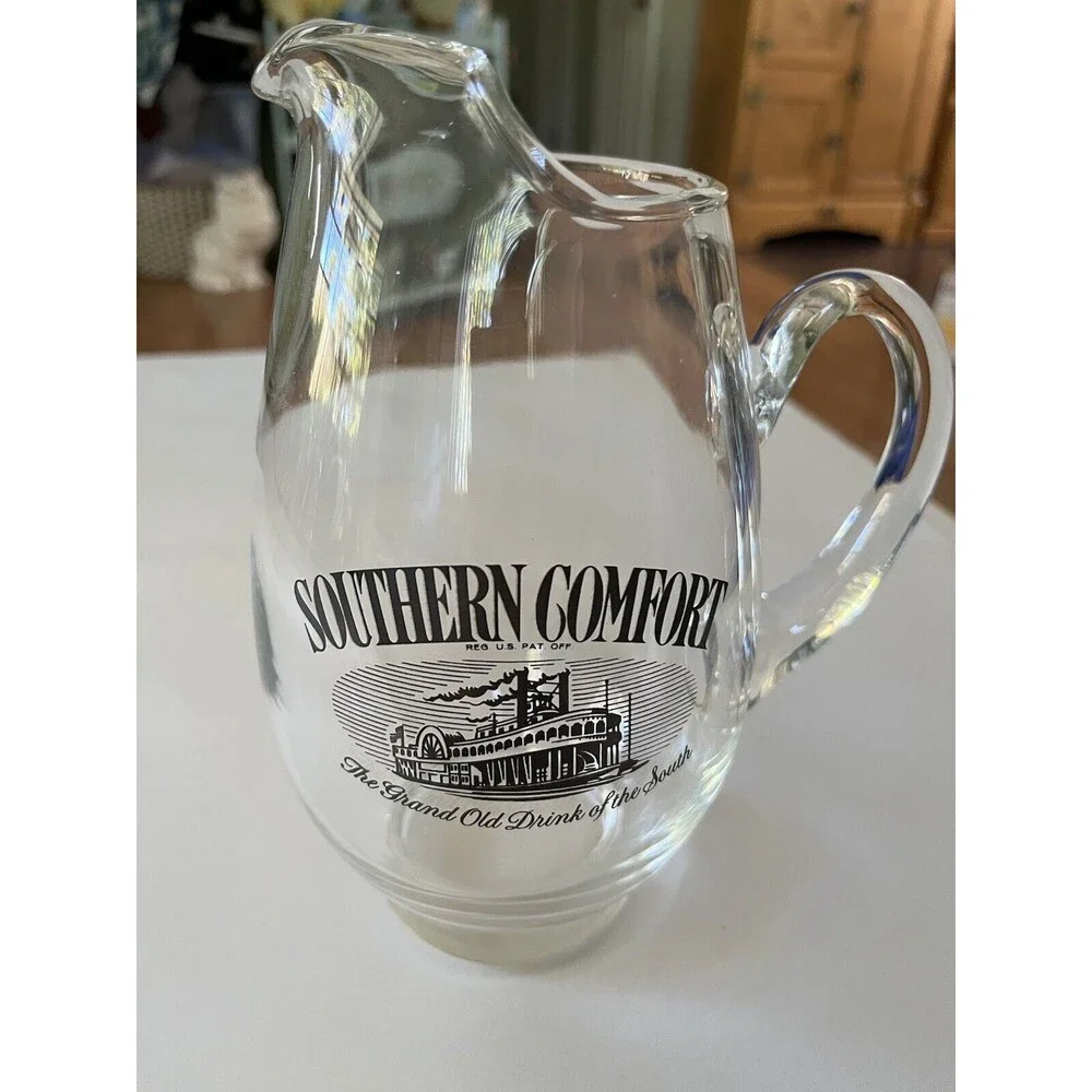 Southern Comfort Glass Pitcher Steam Boat Graphic 8